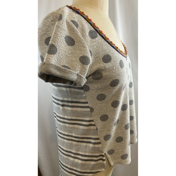 Anthro Akemi + Kim Grey Polka Dot Striped Short Sleeve Size XS - Picture 7 of 12